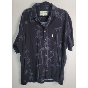 Koko Island USA Bamboo Print Hawaiian Shirt Black Gray Short Sleeve Size XL